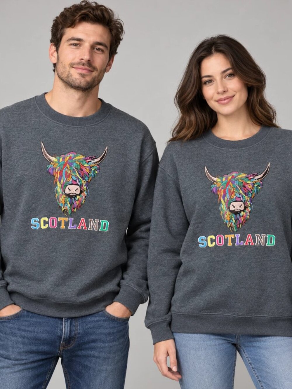 Cotly Scotland Highland Cow Sweatshirt L Embroidered Unisex Cottagecore